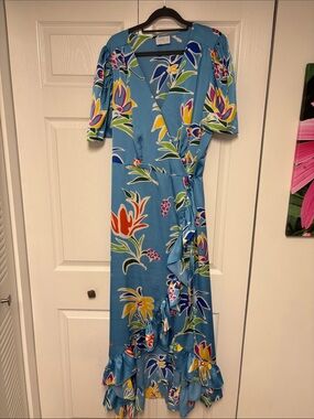 Sugarlips Summer Floral Wrap Maxi Dress in Sky Blue